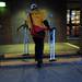 Neil Sauter, 29, of Blissfield, carries his stilts up a couple steps outside of the Ann Arbor District Library in downtown Ann Arbor on Friday, April 12, 2013. Sauter, known as the "Michigan Stiltwalker," is taking a three-day-long walk on the stilts to Lansing as a fundraiser for cerebral palsy. Melanie Maxwell I AnnArbor.com